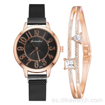 Reloj de moda, conjunto de regalo, hermoso conjunto de relojes de pulsera para mujer con caja de regalo, conjunto de brazalete de reloj de pulsera de diamantes de imitación para fiesta al por mayor